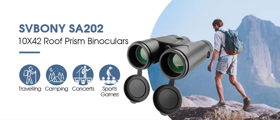SVBONY SA202 Binoculars,10x42 Binoculars for Adults,Compact FMC Lens,Binoculars with Neck Strap Carrying Bag for Hiking Birding