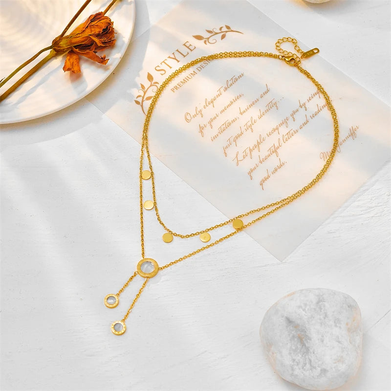 DIEYURO 316L Stainless Steel Round Roman Numeral Dial Long Pendant Necklace For Women Fashion Girls Clavicle Chain Jewelry Gifts