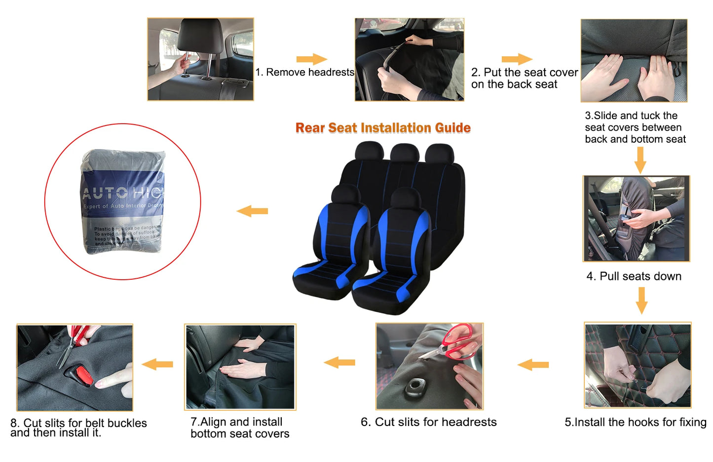 AUTO HIGH Universal Auto Seat Covers Full Set for Car Truck SUV Van Polyester Front & Rear Protector