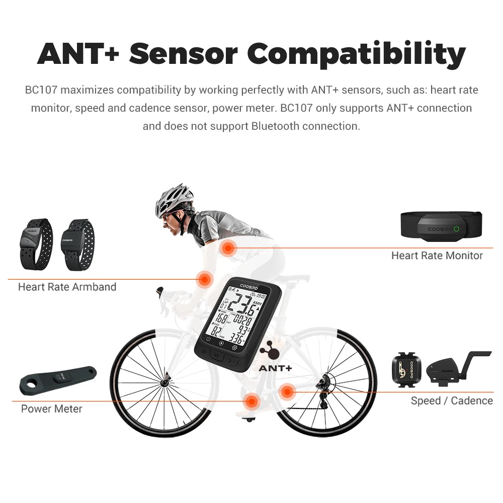 COOSPO BC26/BC107 Bike Computer GPS Wireless Bicycle Cycling Odometer Speedometer 2.4"FSTN Bluetooth5.0 ANT+ Waterproof GPS BDS