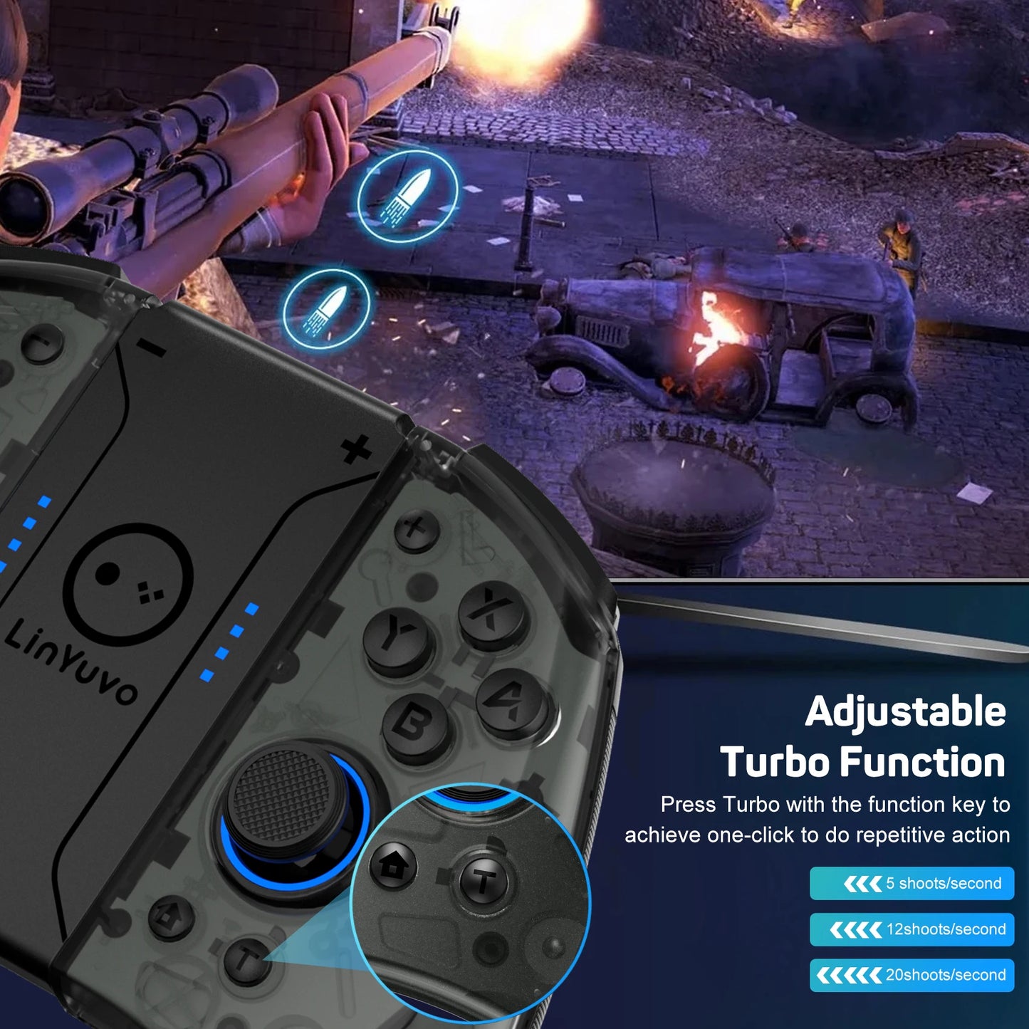 Meteor Light Wireless Joy-pad with Mechanical Buttons for Switch/Switch OLED, with Programmable, 6-Axis Gyro, Turbo & Vibration