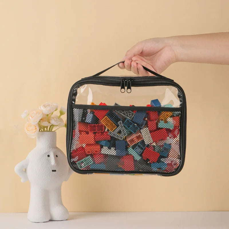 Large Capacity PVC Transparent Mesh Storage Bag Waterproof Casual Makeup Storage Bag Zipper Bag Portable Toy Packaging Bag