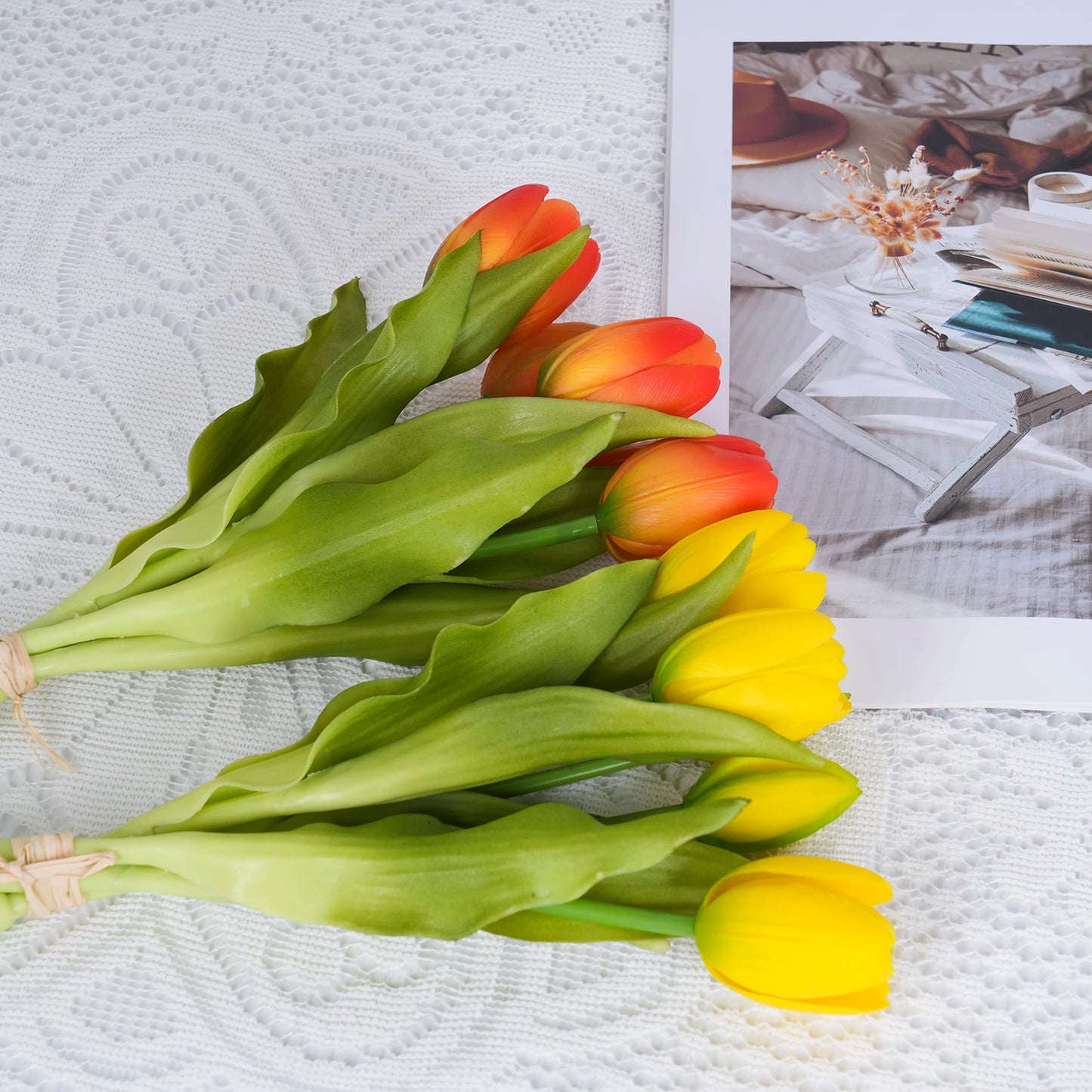 5pcs Artificial Tulip Bouquet Silicone Fake Flowers Party Decoration Living Room Table Centerpiece Floral Arrangement Decoration