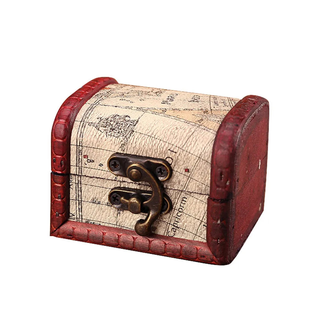 1PCS Jewelry Box Vintage Wood Handmade Box With Mini Metal Lock For Storing Jewelry Treasure Pearl