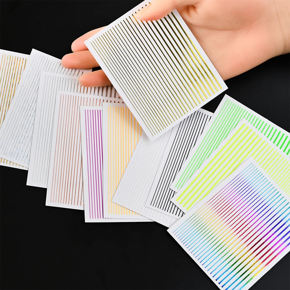 1Sheet Laser Gold/Silver Line 3D Nail Art Stickers Colorful/Black/White Stripe Self-Adhesive Slider DIY Lines Manicure Decals *&