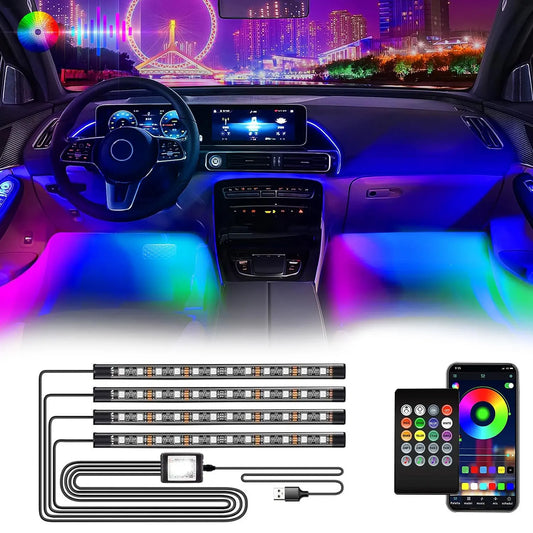 Neon LED Interior Ambient Lighting Car Foot Strip Mood Light Kit Accessories Backlight Remote APP Music Auto RGB Decorative Lamp