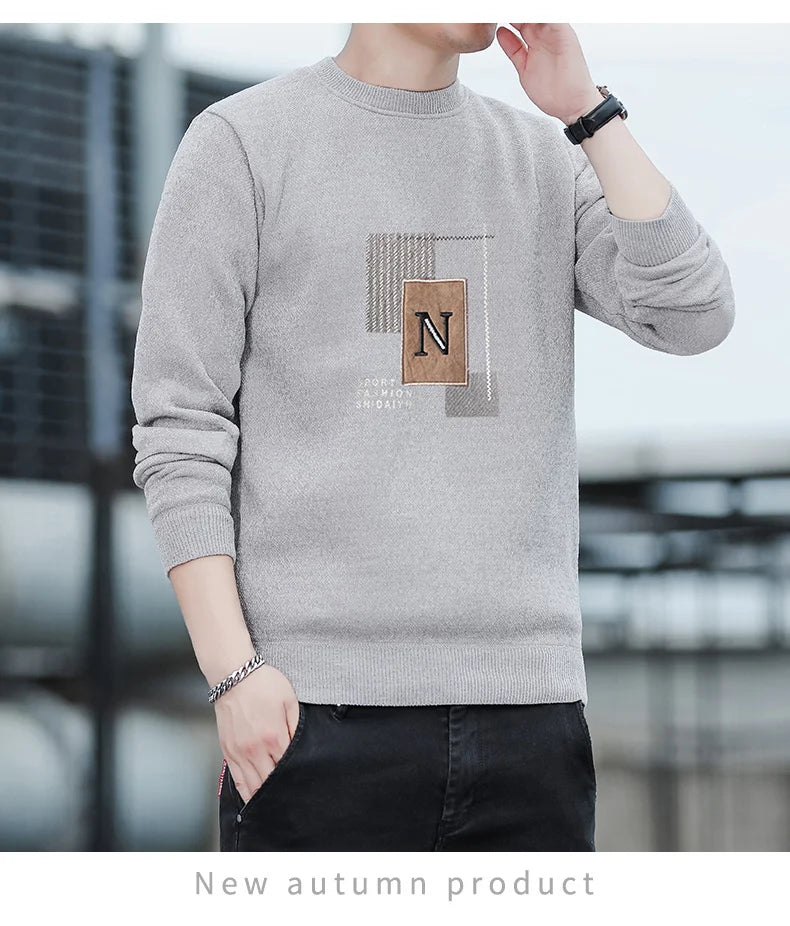 Sweater Men Knitted Round Neck Pullovers Fleece Thick Warm Winter Knitwear Y2K Fashion Jumpers Men's Clothes