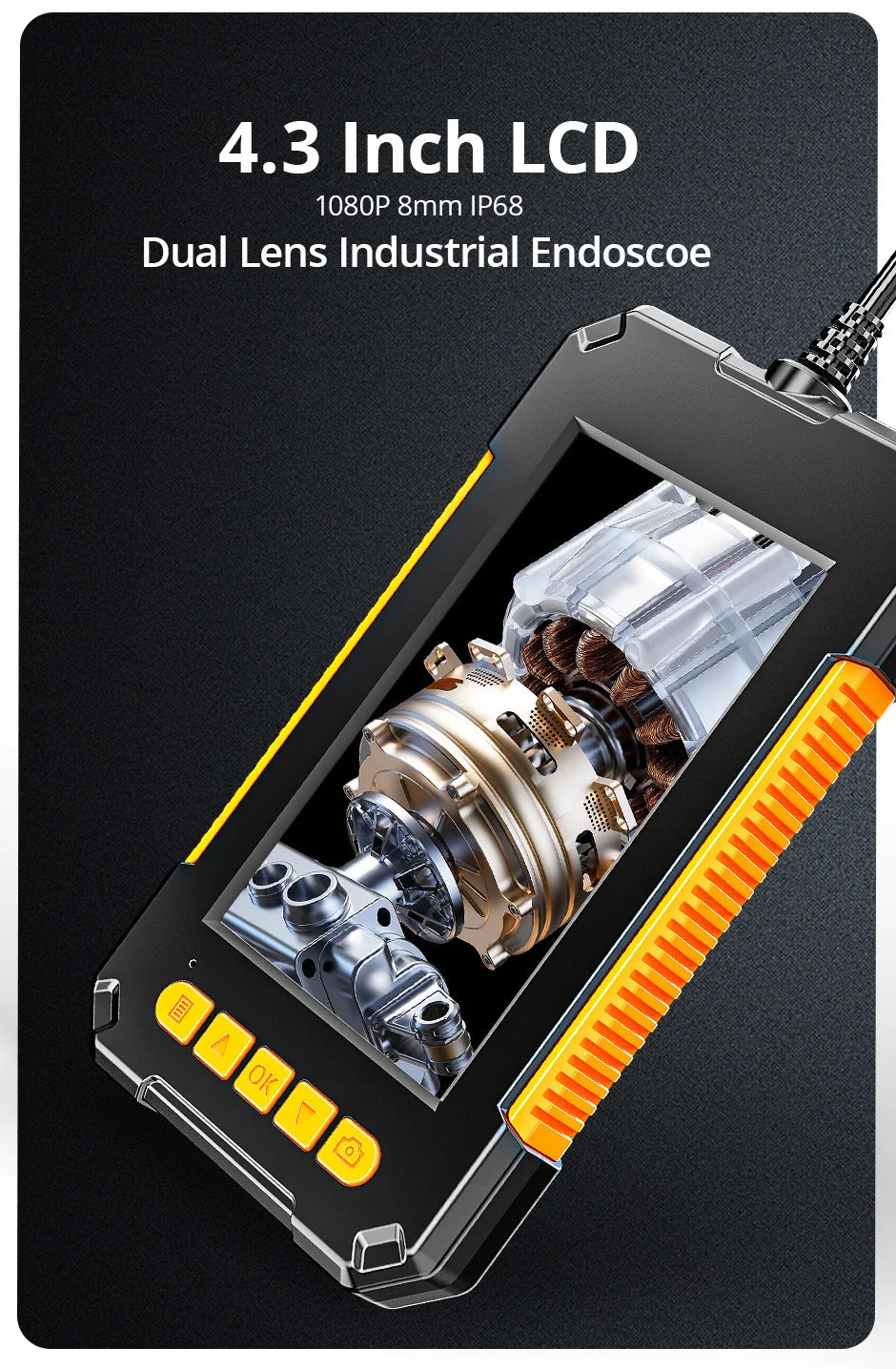 Industrial Endoscope Camera 1080P 4.3 "Single Dual Lens HD1080P Car Inspection Borescope Supports Photo Snap and Video Recording