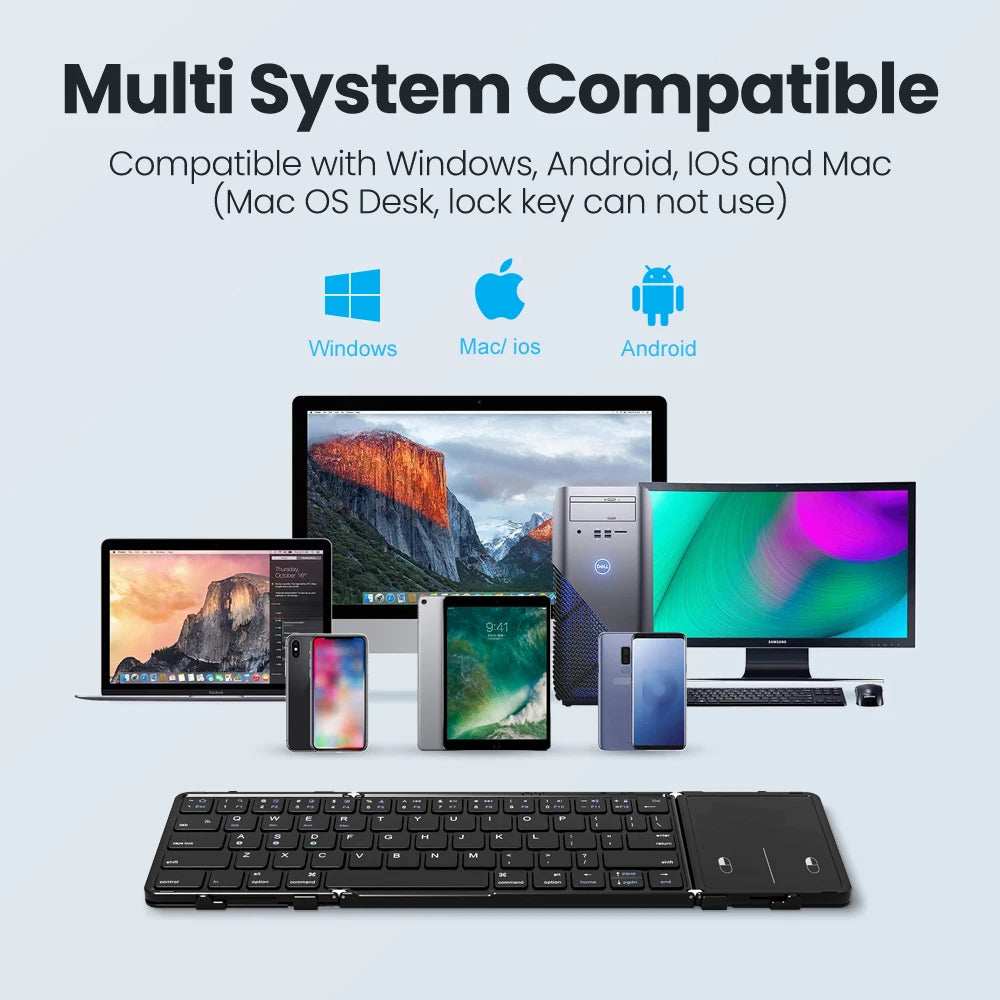 AVATTO Brazil/English/Russia Wireless Folding Keyboard with Touchpad Rechargeable Foldable Bluetooth Keyboard for Tablet Ipad