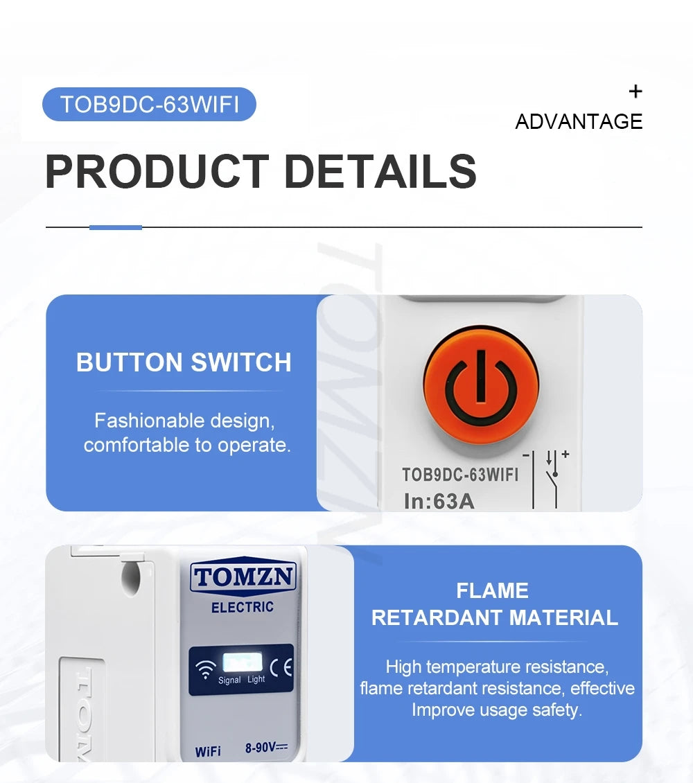 TUYA Smartlife 63A DC 8-90V WIFI Smart Switch Circuit Breaker Time Relay Status Switching Power Supply TOMZN