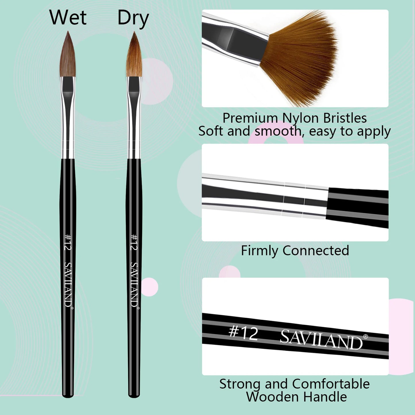 Saviland 5pcs Acrylic Nail Brush Set Acrylic Nail Brushes for Acrylic Application Professional Round Shaped Nail Acrylic Brushes