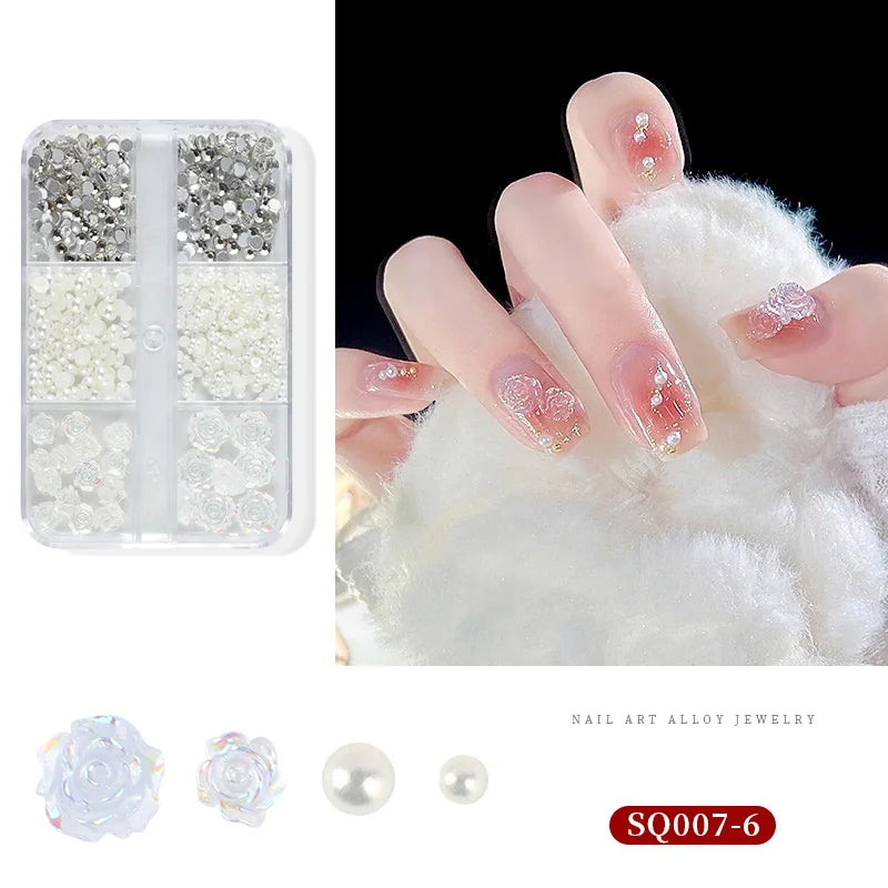 3D Nail Art Rhinestones Nail Decorations Gems Crystal Pearl Butterfly Half Beads Nail Art DIY Decoration Wholesale Mix Size