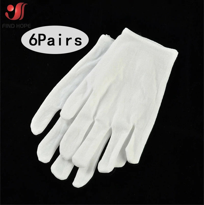 6 Pairs New Full Finger Men Women Etiquette Disposable White Cotton Gloves Waiters/Drivers/Jewelry/Workers Mittens Sweat Glove