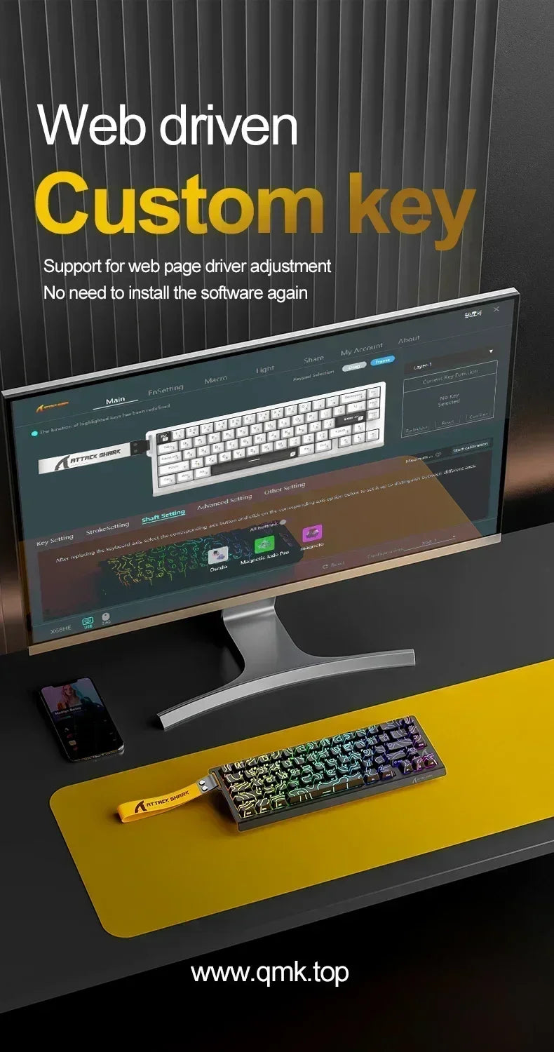 ATTACK SHARK X68HE Keyboard Magnetic Mechanical Gaming Wired Keyboard RGB 0.01mm Rapid Trigg 8000Hz SOCD/Rs 0.125ms 128K Rate