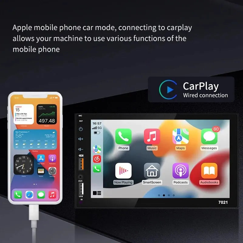 Acodo 7Inch Carplay Android Auto Player Dual USB Capacitive Screen Touch HD Car MP5 Player USB FM Bluetooth TF Card Touch Screen