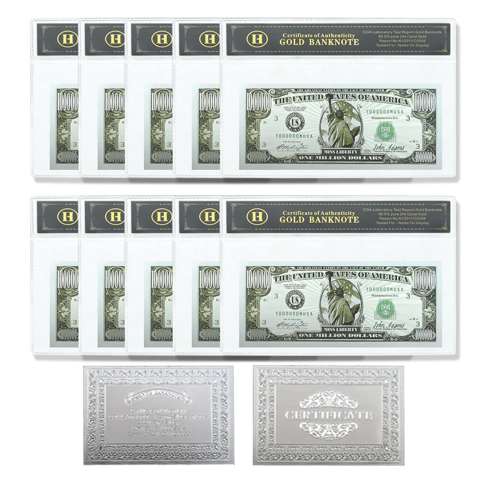 10pcs US Statue of Liberty Silver Banknotes One Million Dollars Bills Commemorative Bank Notes Home Decor Crafts