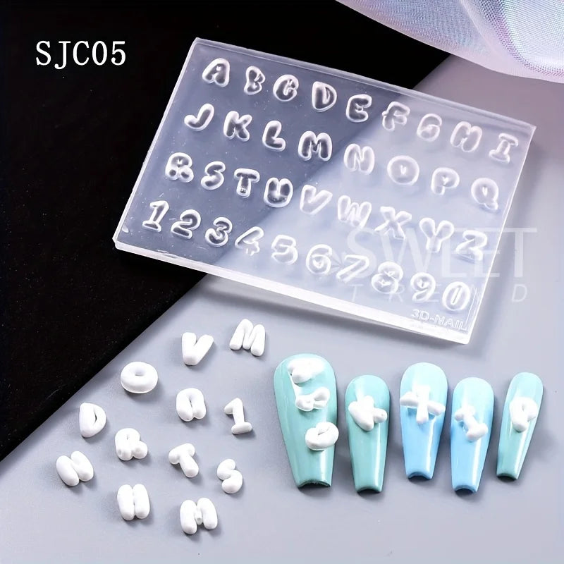 3D Letter Music Note Nail Silicone Mold DIY Fashion Carving Template Decoration Tools Acrylic Jewelry Nail Accessories Supplies