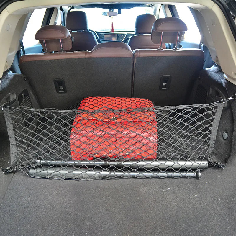 Universal Car Rear Trunk Net Mesh Elastic Nylon Back Cargo Storage Organizer Double Layer Luggage Grocery Holder Boot String