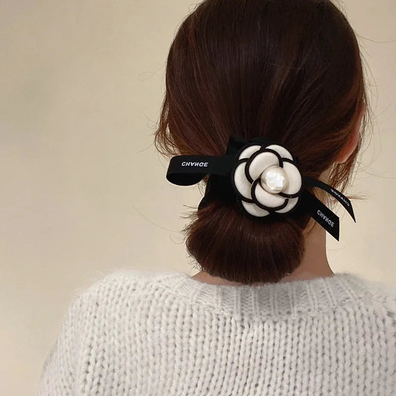 High end camellia flower headband, internet famous large intestine hair loop, hair rope, ribbon, bow hair accessories