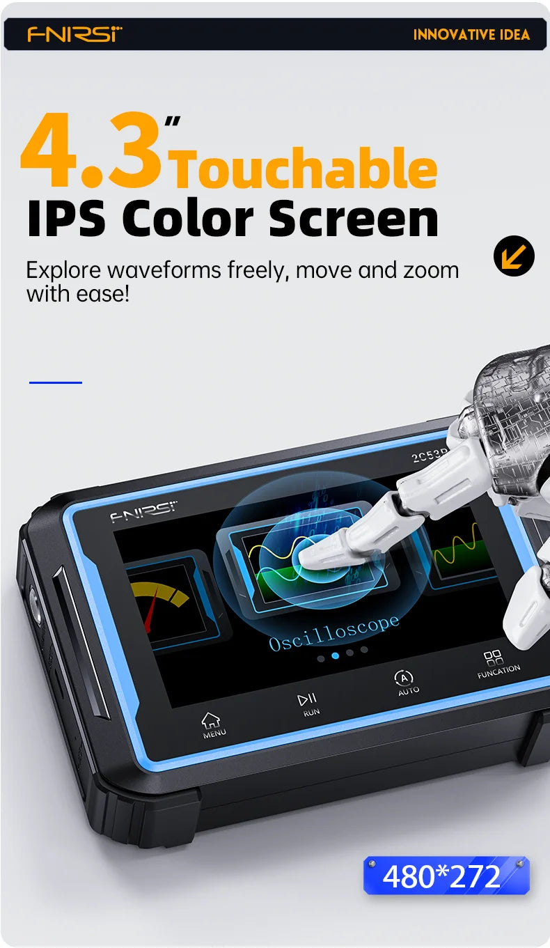 FNIRSI 2C53P Touch Screen Portable Digital Oscilloscope Multimeter Signal Generator 3in1 2 Channel 50MHz 250Ms/S 19999 Counts
