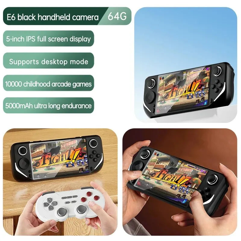 E6 Handheld GAME Console Portable Video Game Support 5-inch IPS Screen 60Hz Screen Retro Gamebox 10000 Games Children's Gift