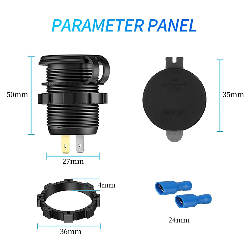 60W PD QC3.0 Car Charger Socket with Voltage Meter Quick Charge 3.0 Socket Power Outlet for 12V/24V Motorcycle Truck Boat