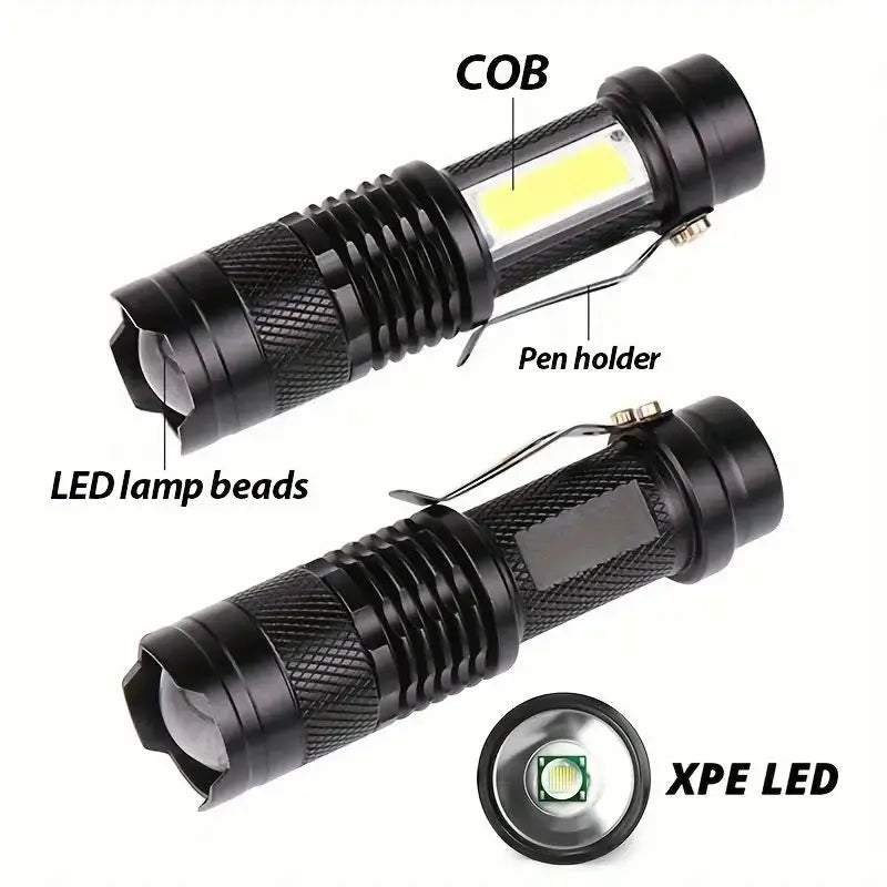 High Power LED Flashlight Rechargeable Zoom Strong Camping Outdoor Torch Aluminium Alloy With Battery COB Side Lights 3 Modes