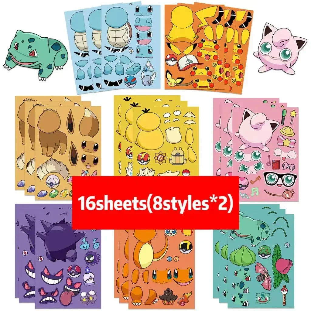 8/16Sheets Disney Micke Puzzle Stickers  Children DIY Make-a-Face Funny Assemble Jigsaw Cartoon Sticker Kids Educational Toys