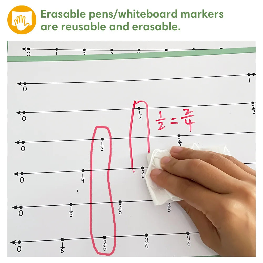 10 PCS Erasable Double-sided Fraction Board for Childrens Fraction Learning Mathematics Teaching Aids