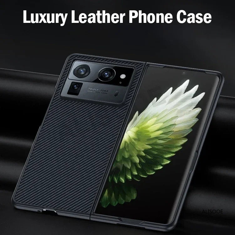 Shockproof Funda For Tecno Phantom V Fold 2 Case Carbon Fiber Texture PU-Leather Phone Cover for Phantom V Fold2 5G Capa