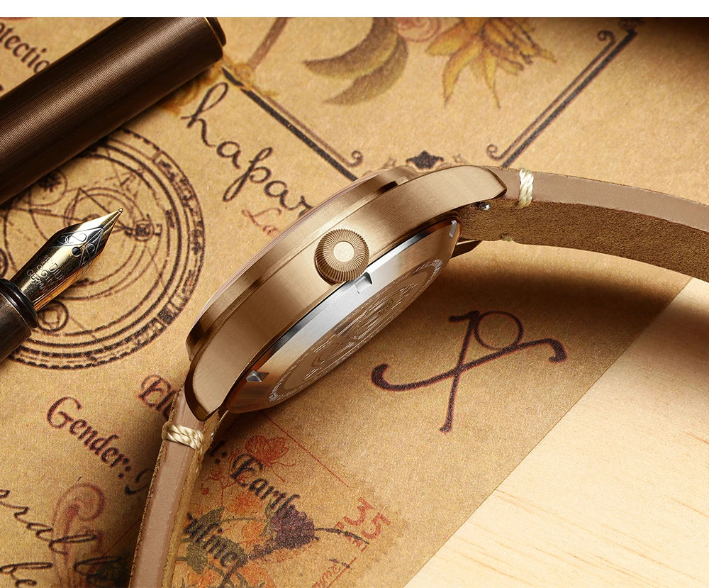 ADDIESDIVE 39mm Vintage CuSn8 Bronze Diver 200m Men's Watch Bubble mirror sapphire glass Automatic Mechanical Leather Strap