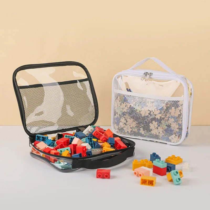 Large Capacity PVC Transparent Mesh Storage Bag Waterproof Casual Makeup Storage Bag Zipper Bag Portable Toy Packaging Bag