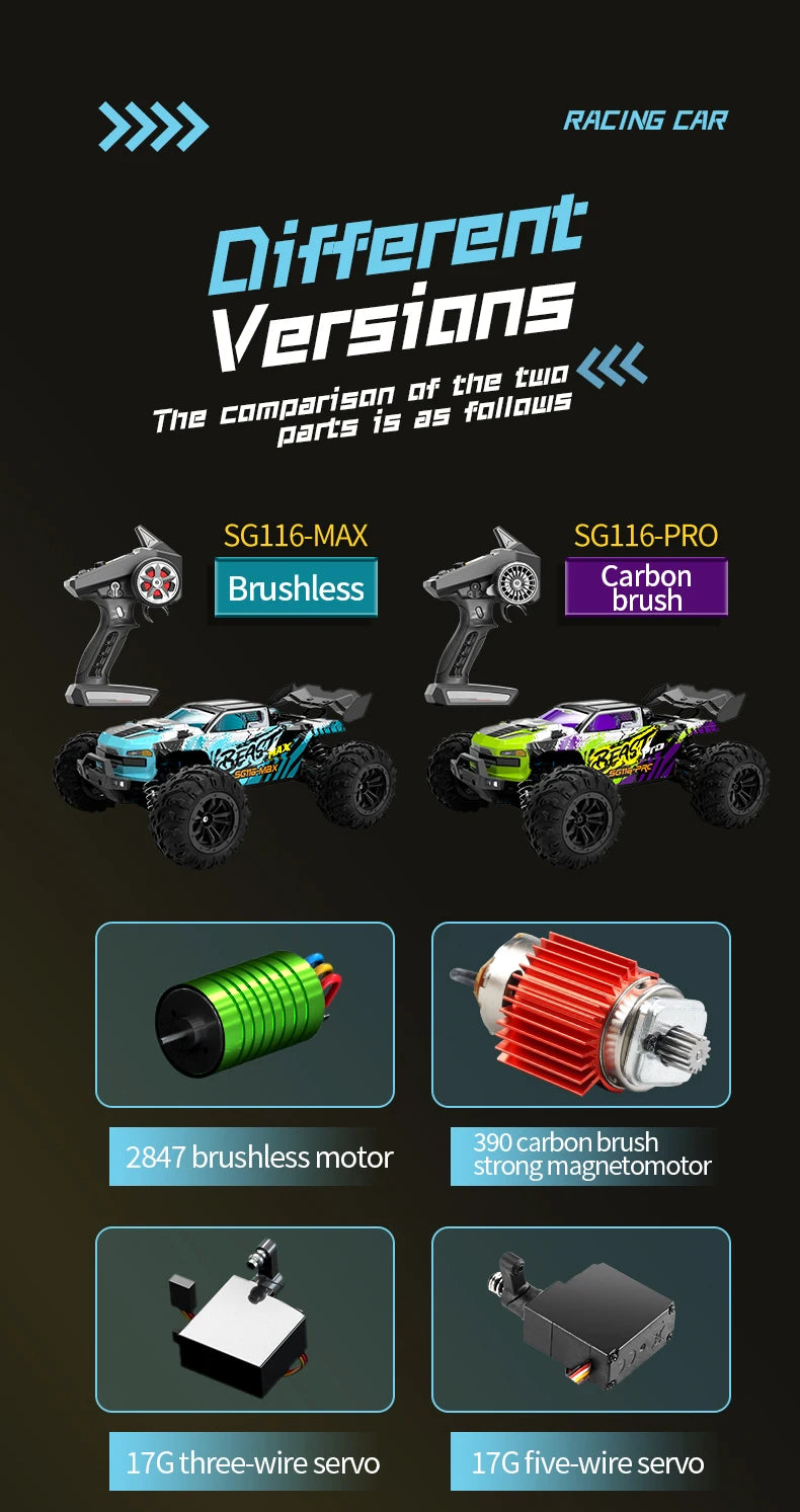 2.4G Remote Control Car 4WD Professional Racing Car SG116PRO/MAX Remote Control Car Brushless High Speed 80KM/H Off-road Drift