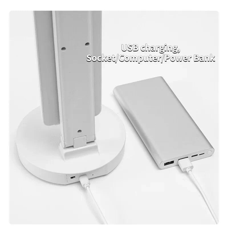 Multifunctional Eye Protection Rechargeable LED Clock Dimmable Desk Lamp 180° Rotating Foldable Desktop Reading Night Light USB