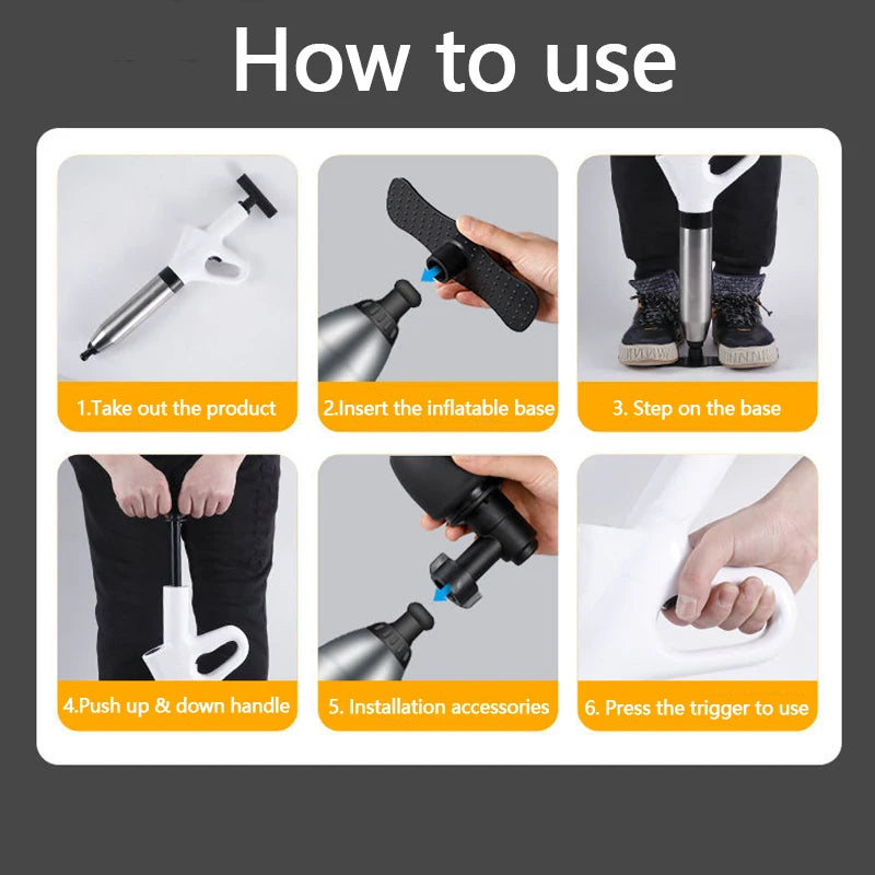 Stainless Steel Toilet Pipe Dredger Pneumatic Household High-pressure Dredging Tool Set Thickened Wall Cylinder Sturdy And Safe