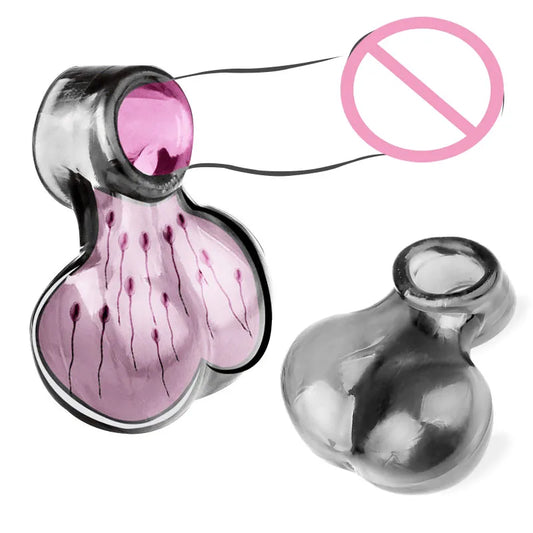 TPE Squeeze Ball Testicle Sack Enhancer Cock Sleeve Penis Ring Scrotum Pouch Erection Delay Ejaculation Adult Sex Toys for Men