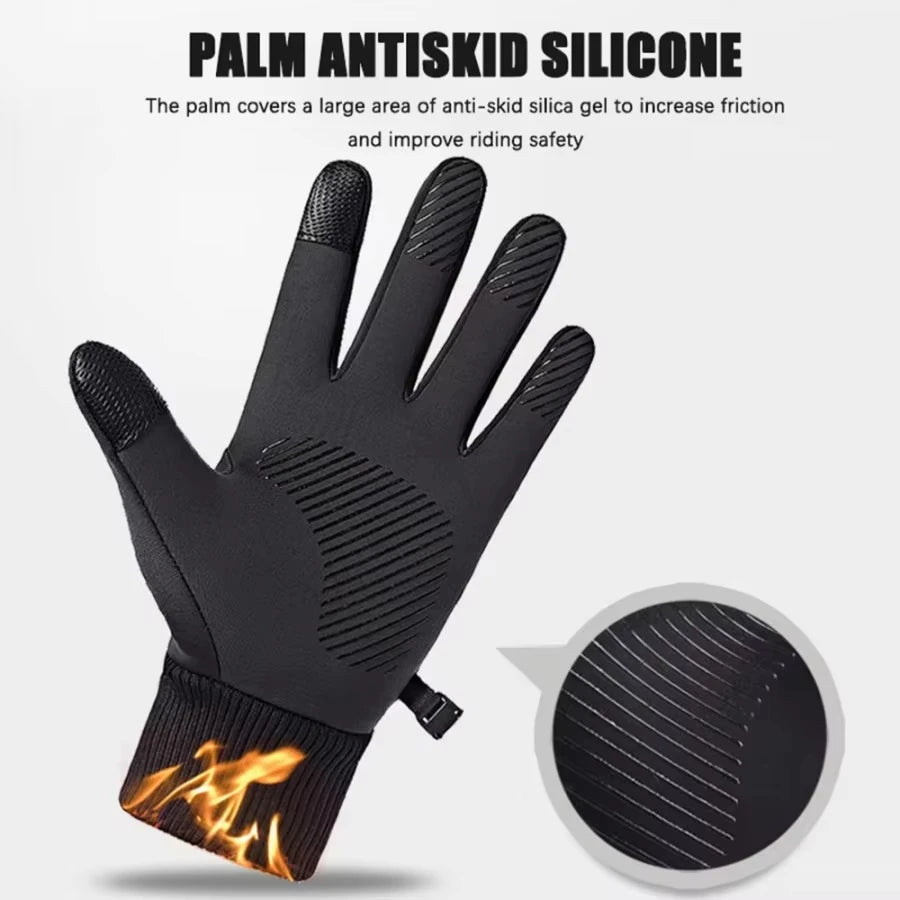 Autumn Winter Outdoor Cycling Gloves Gym Fitness Sports Running Warm Touch Screen Nonslip Gloves Motorcycle Gloves Men Black