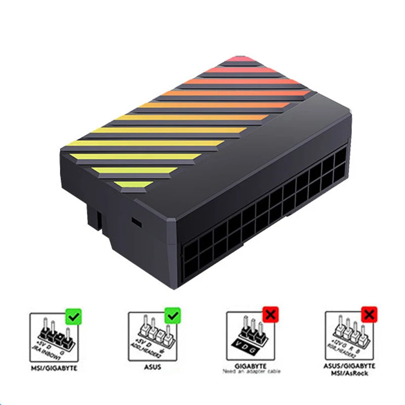 TEUCER ATX 24Pin ARGB Adapter, 90° RGB Power Cord Adapter for Computer Motherboard Power Supply