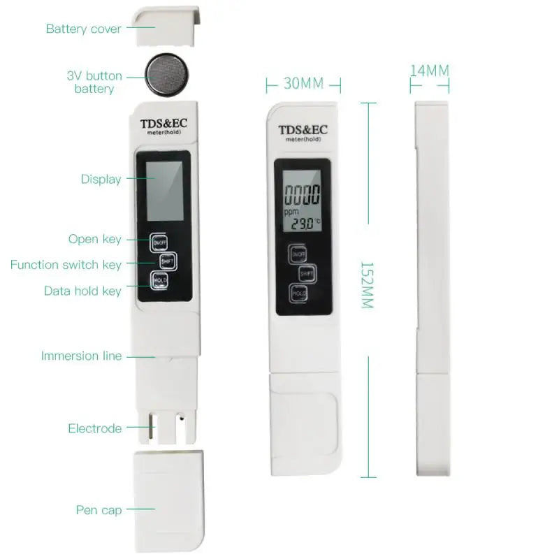 1/3/5PCS Digital Water Quality Tester TDS EC Meter Range 0-9990 Multifunctional Water Purity Temperature Meter TEMP PPM Tester