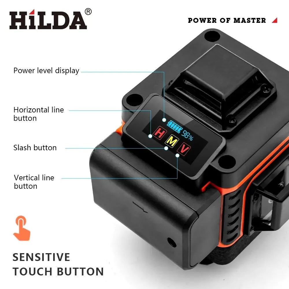 HILDA 16/12Lines 4D Laser Level Green Line SelfLeveling 360 Horizontal And Vertical Super Powerful Laser Level Green Beam