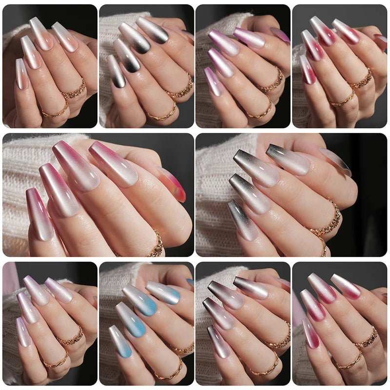 30Pcs Fake Nails French Style Gradient Cat Eyes Press On Full Cover Artificial Three Sizes Available False Nails Nail Enthusias