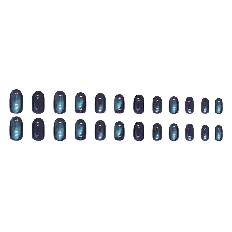 Dark Blue Cat Eyes 24 Pcs Press on Nails Pink Gradient Fake Nails Glossy Artificial Finger Manicure Reusable False Nails