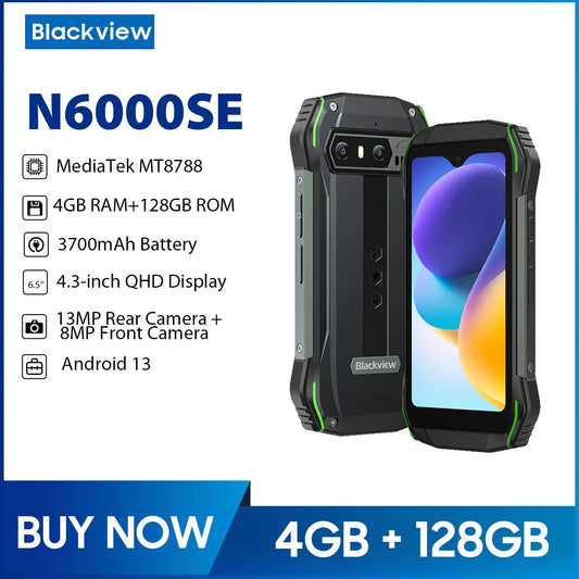 Blackview N6000SE Rugged Smartphone Mini 4.3'' Display MTK Octa Core Mobile Phone 4GB RAM 128GB 13MP Camera 3700mAh Android 13