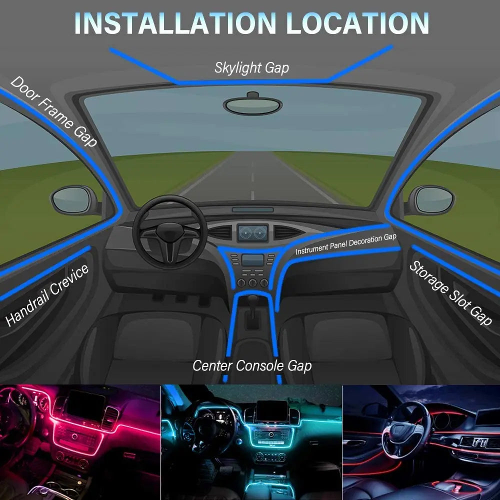 Neon Car LED Interior Lights RGB Ambient Light Fiber Optic Kit With APP Wireless Control LED Auto Atmosphere Decorative Lamp