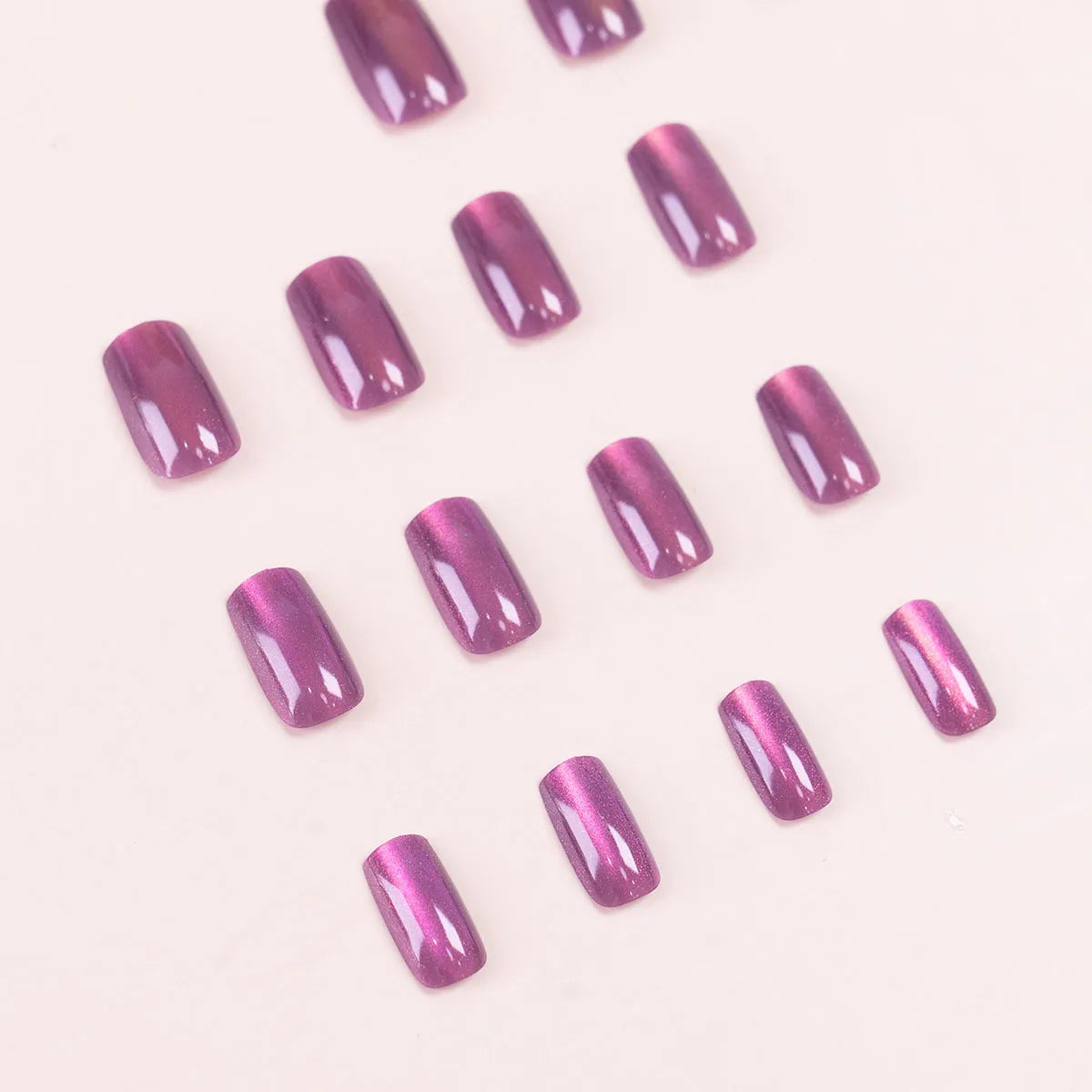 24pcs Cat's Eye Press on Nails Wearing Square Head French Ballet Nail Art Tips for Women Removable False Nails with Jelly Glue