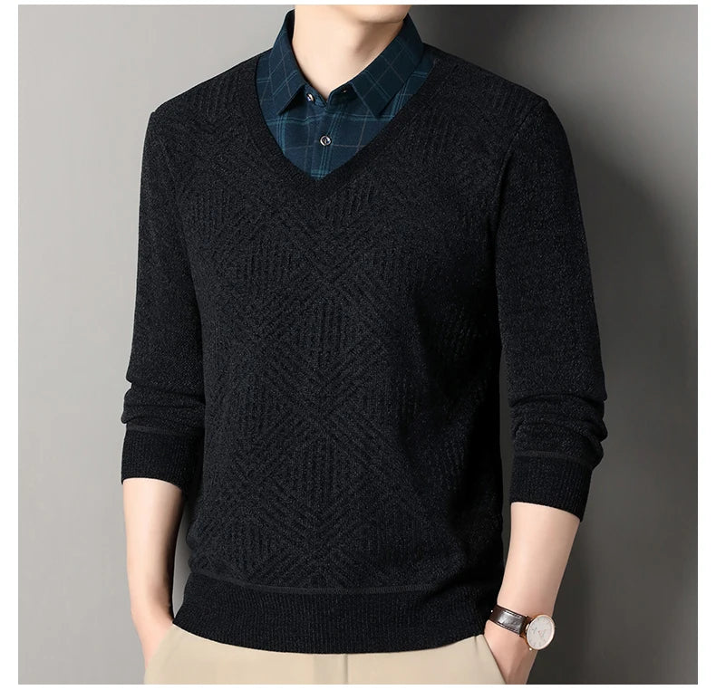 Fashion Thick Fleece Sweater Men's Knitting Pullover Men Winter Autumn Clothing Polo Neck Thickened Warm Pullovers