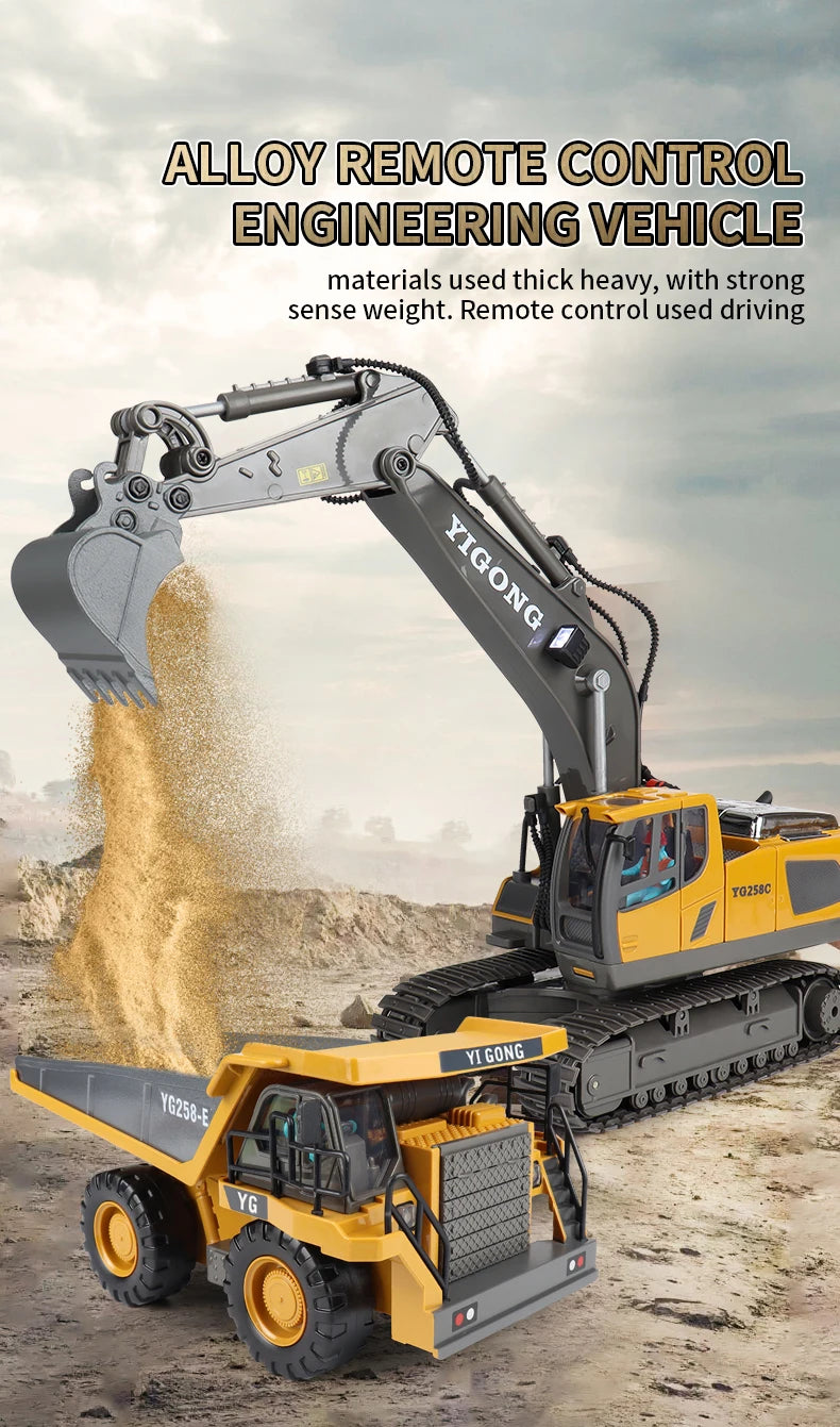 2024 New 11CH RC Excavator 1:20 Remote Control Truck 2.4G RC Crawler Engineering Vehicle Excavator Truck Radio Control Toys Gift