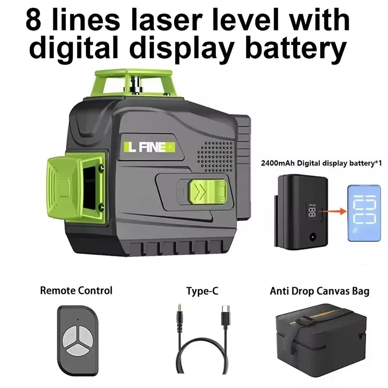 LFINE 3D/4D Laser Level 8/12/16 Lines Horizontal And Vertical With Remote Control 8 Lines 360°Self-leveling Laser Levels