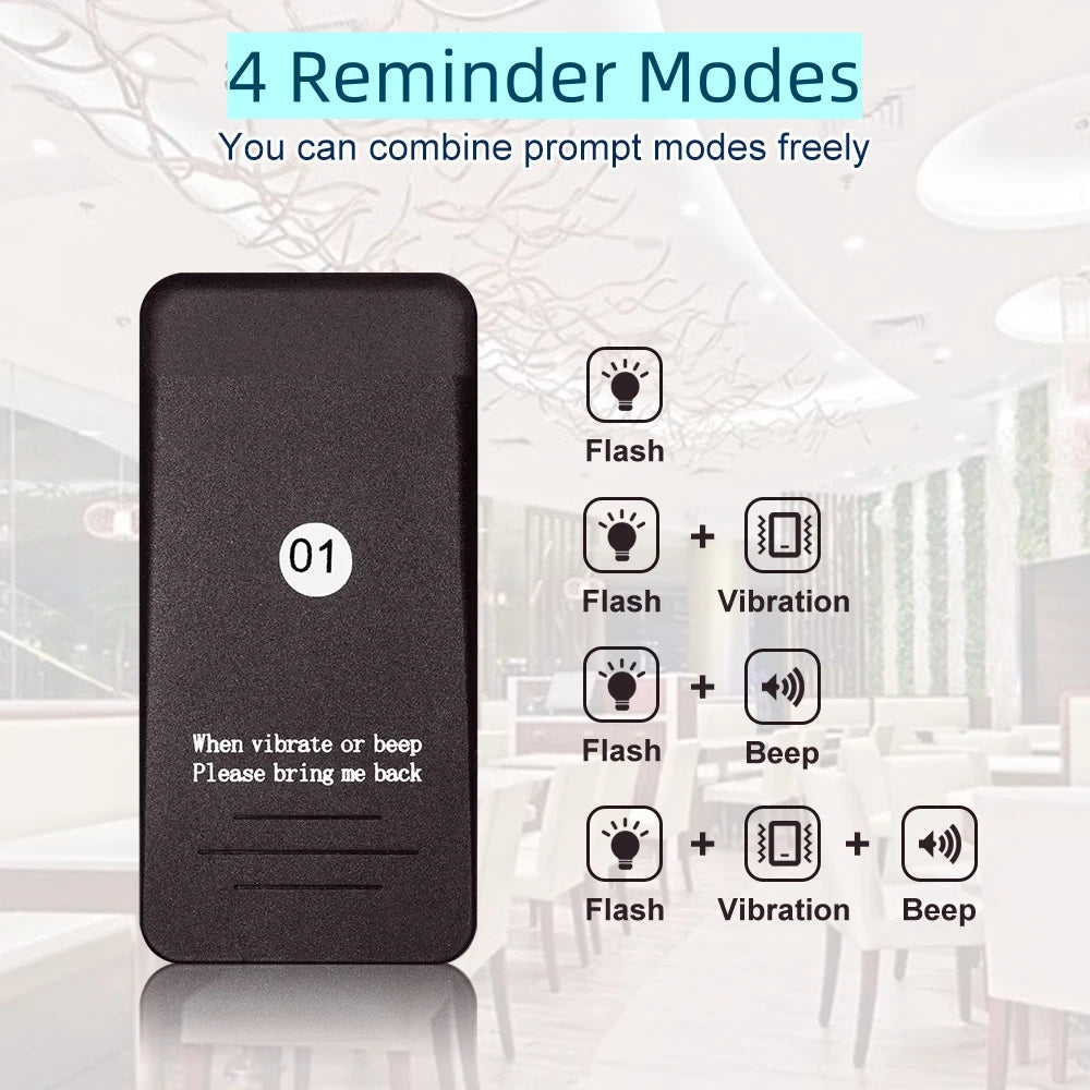 Wireless Calling System Buzzer Restaurant 16 Pager Receiver Vibration 4 Modes With 1 Keypad Transmitter Guest Paging Coaster