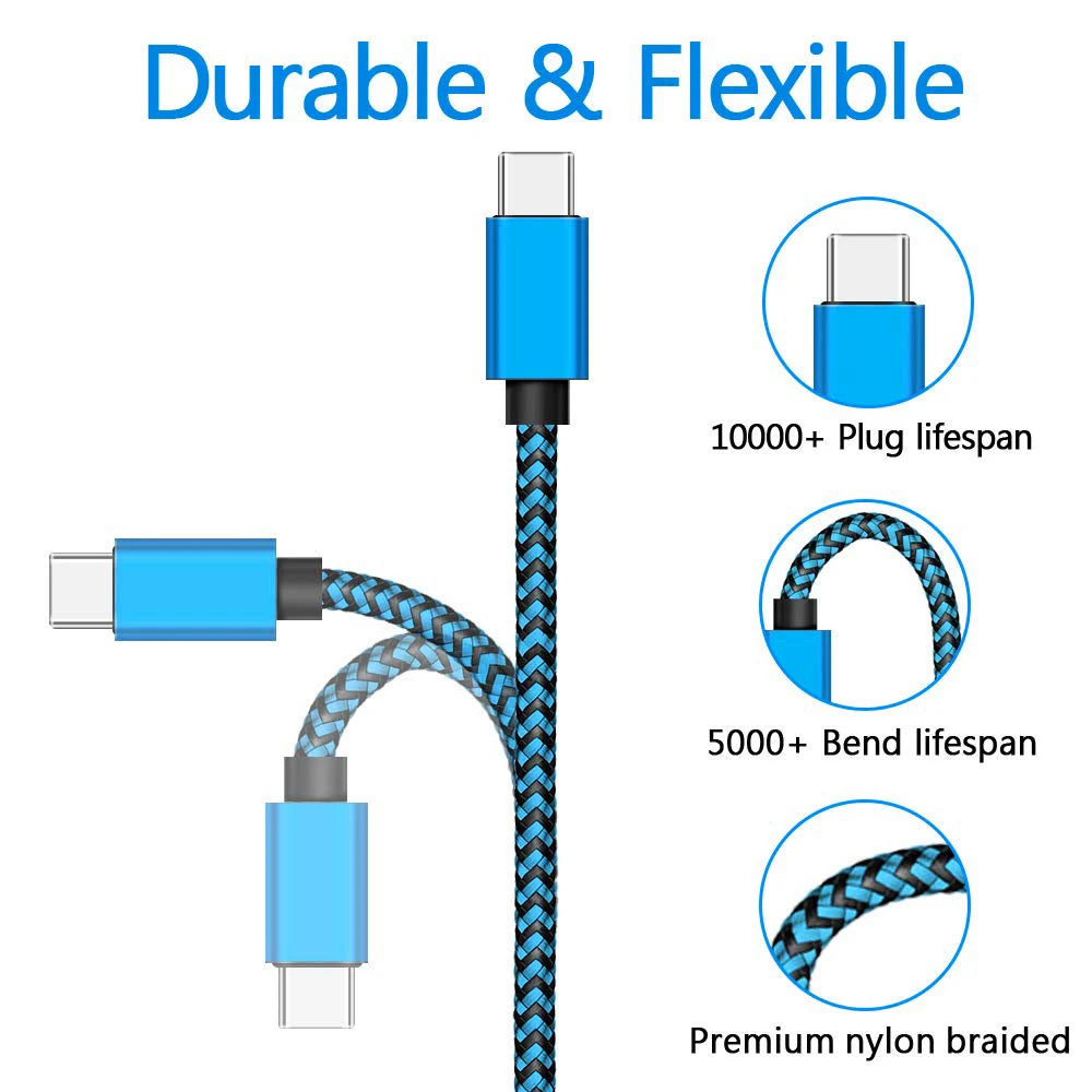 USB Type C Cable Date Sync 2.4A Fast Charging For Samsung Huawei Android Mobile Phone 1M 2M 3M Nylon Braided Wire Charger Cable